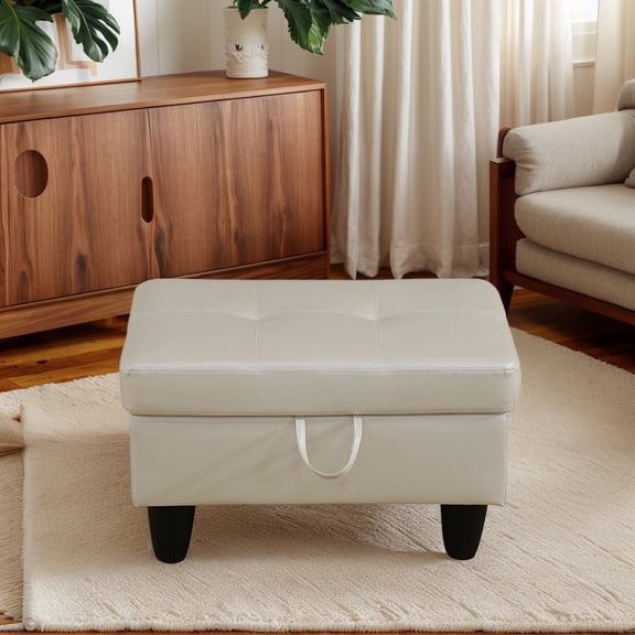 Faux Leather Storage Ottoman for Living Room