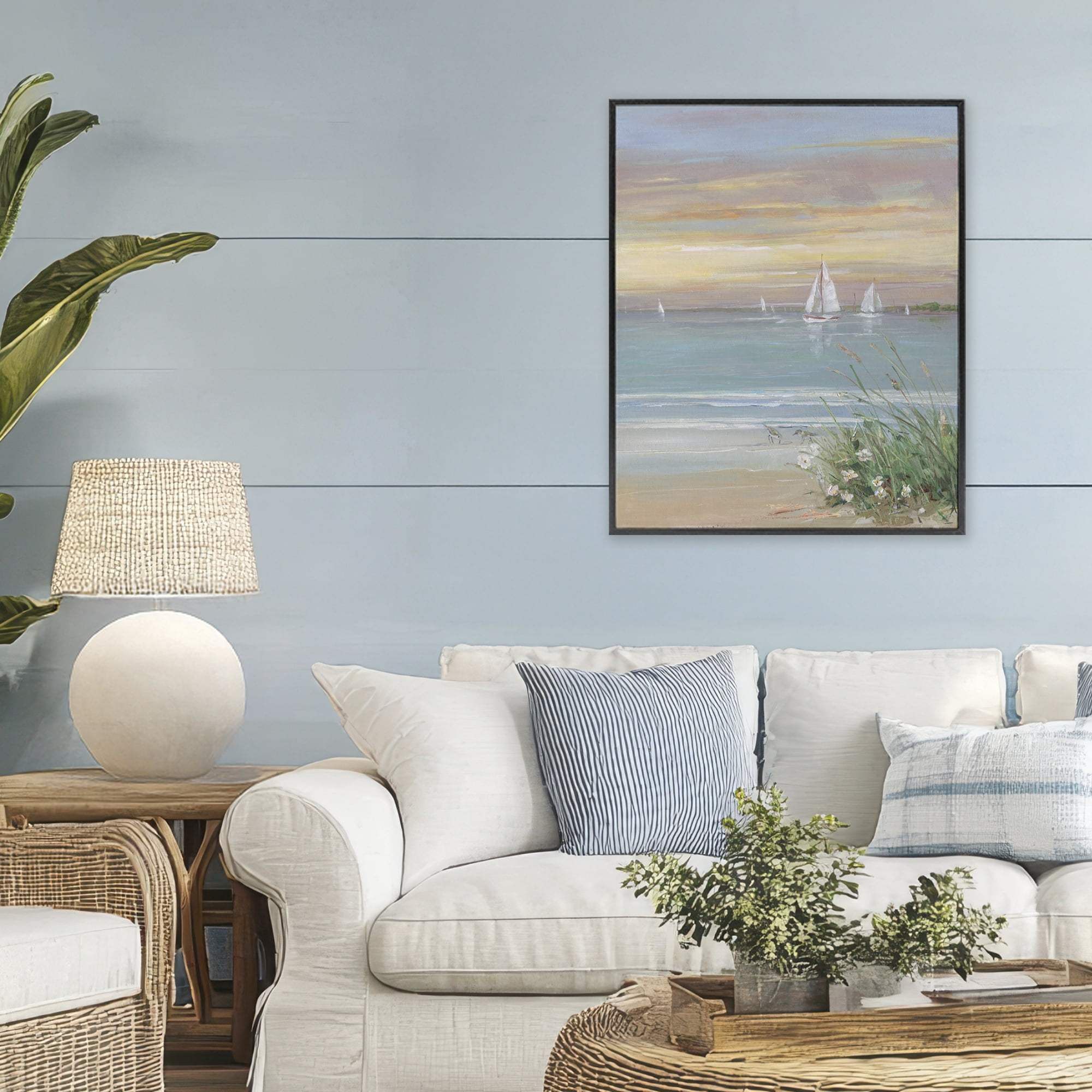 Stupell Industries Sailboats Beyond Sandy Shore Black Framed Giclee Art, design by Sally Swatland