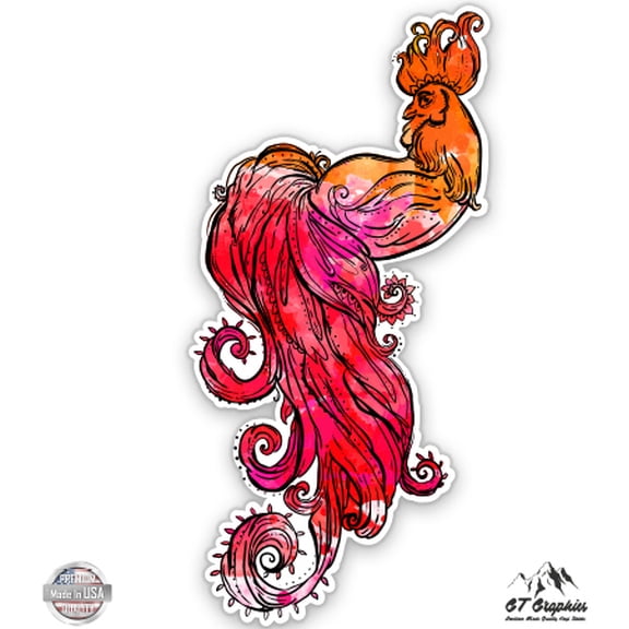 Colorful Rooster - 8" Vinyl Sticker - For Car Laptop I-Pad - Waterproof Decal