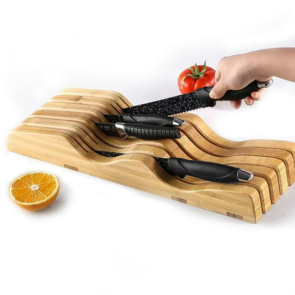 Bamboo Knife Drawer Organizer In-Drawer Knife Block for Kitchen Knife Storage Steak Knife Holder with Blades Pointing Down Wooden Steak knife Holder without Knives