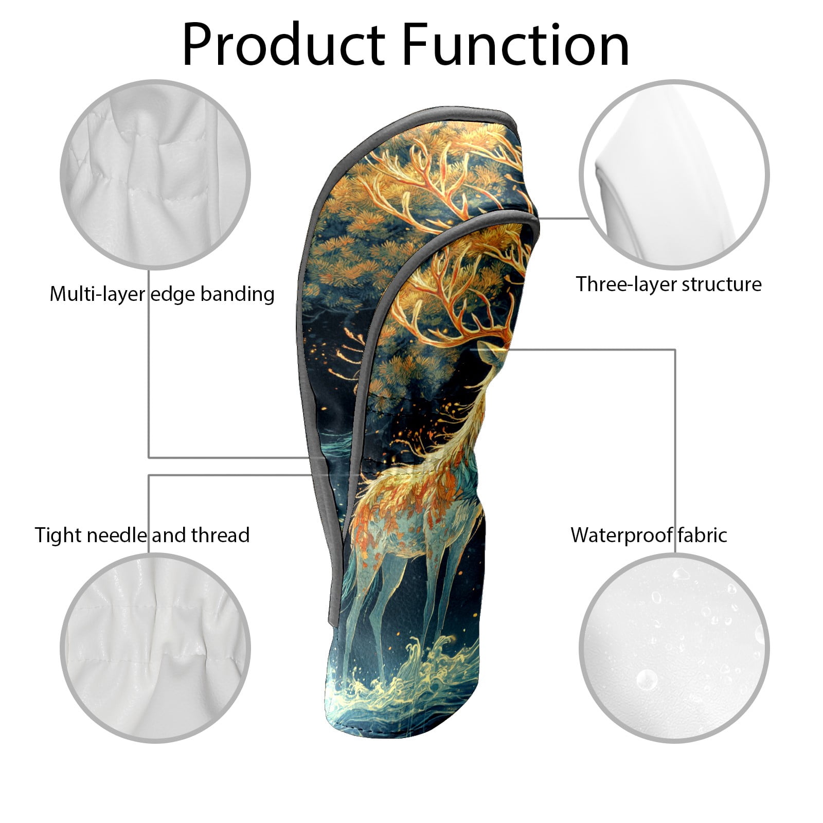 Golf Club Covers PU Leather Waterproof Head Covers for Fairway Woods Hybrids Elegant Deer