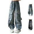 thumbnail image 4 of JLMSPLWG Kids Wide-Leg Jeans with Multi Pockets Toddler Cargo Denim Jeans Girl Daily Wear Baggy Boyfriend Preppy Jean Streetwear Teen Girls Cool Trendy Y2k Grunge Solid Color Pants Girl's Clothes, 4 of 8