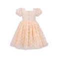 thumbnail image 1 of Robe Fille 3D Papillon Beige Cœur Dentelle Haut Col Carré Manches Courtes 6 Ans, 1 of 7