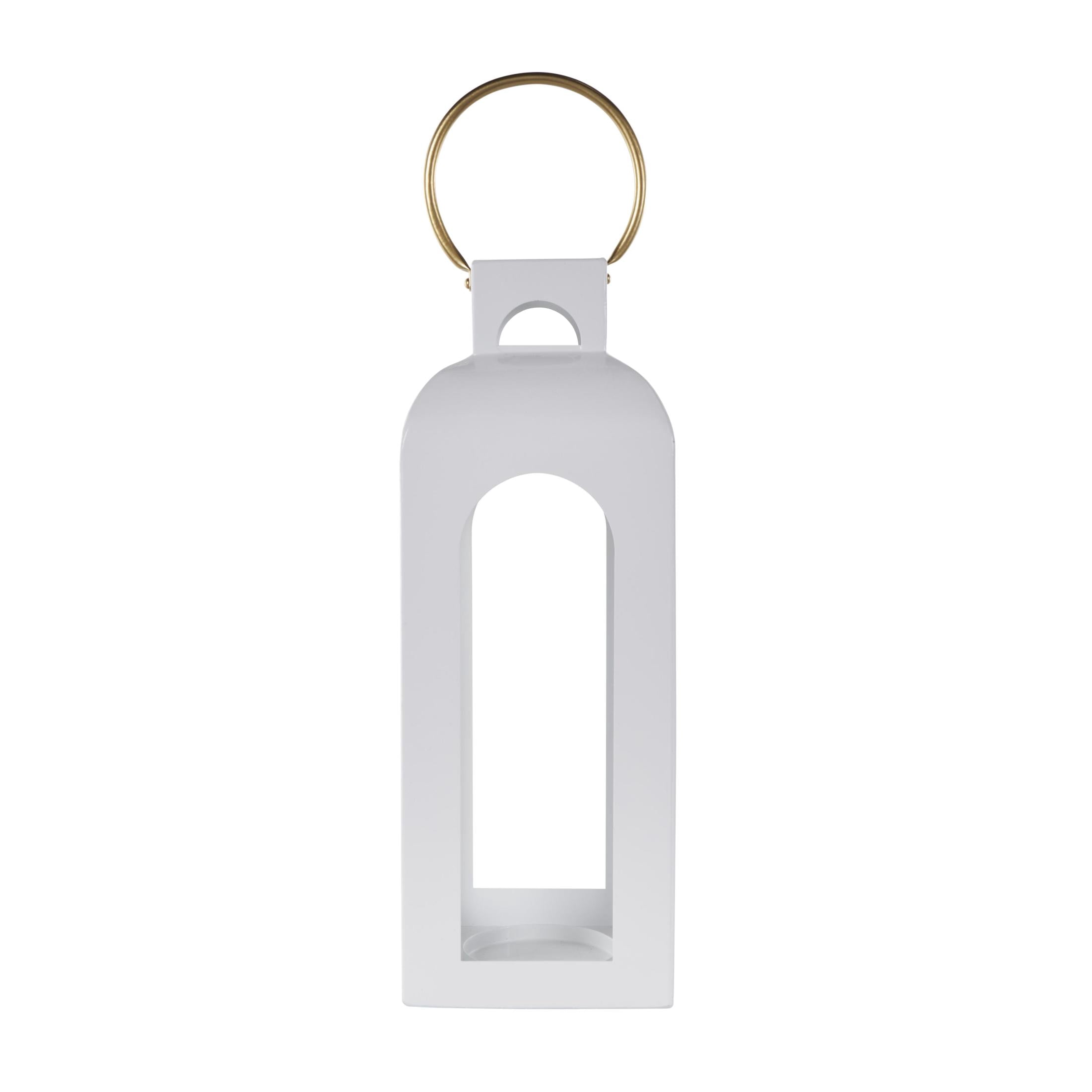 DecMode White Metal Tall Arched Cutout Candle Lantern with Gold Handle