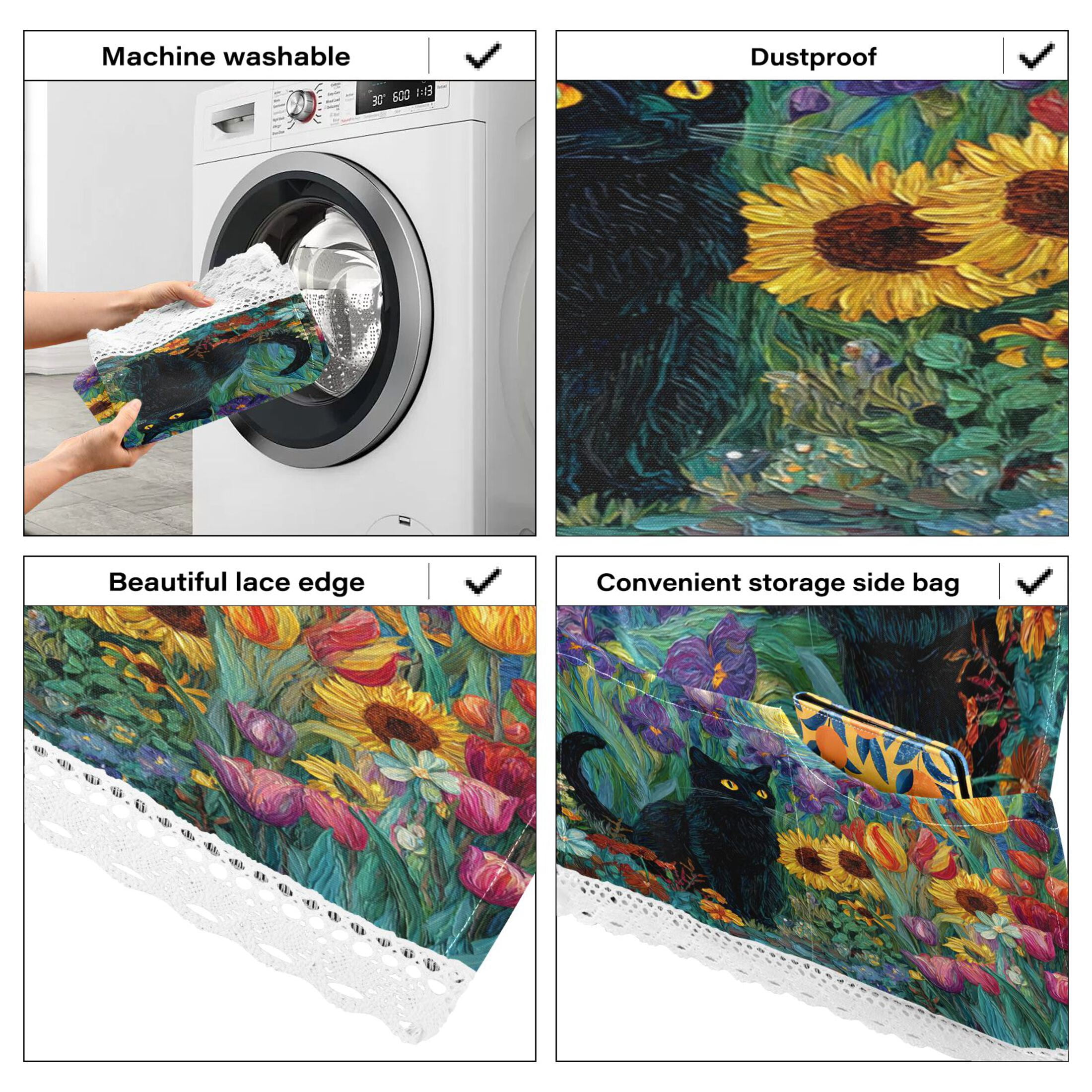 Wobogo Starry Night Tulip Cat Washing Machine Cover Dustproof Washer Dryer Cover Waterproof Laundry Room Decorative Protector