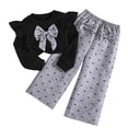 thumbnail image 3 of xaweyi Toddler Girls Bow Accent Long‑Sleeve Top & Printed Pants 2‑Piece Fashion Outfit Set for Fall Daily Casual Wear Size 4-5 Years, 3 of 8