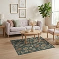 thumbnail image 3 of ODIKA 4'x6' Teal Floral Plume Charcoal Tufted Washable Area Rug Intricate Botanical Motif With Vintage And Artistic Flair for Dorm Room, Small Living Stain Resistant Low Profile, Easy Care, 3 of 7