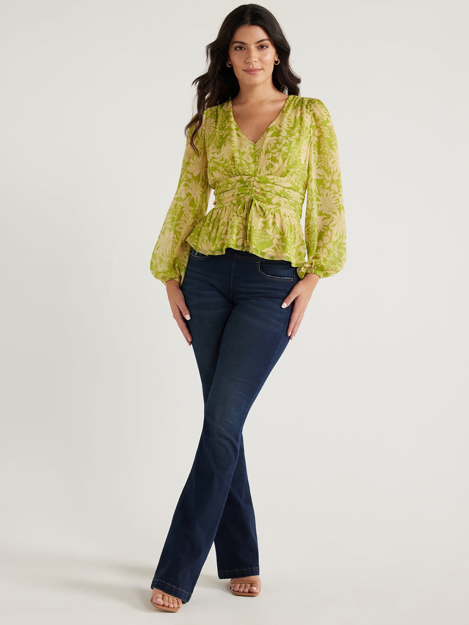 Sofia Jeans Women's Chiffon Peplum Top with Long Sleeves, Sizes XS