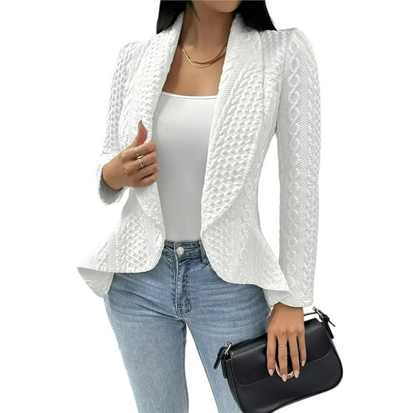 Blazer for Women Business Casual Long Sleeve Solid Blazer& Suit Jackets Office Button Knit Cardigan White M