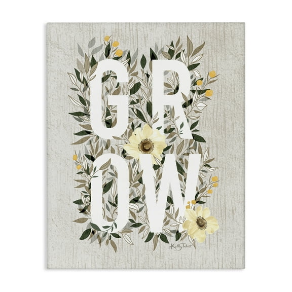 Stupell Industries Grow with Cottage Blooms Plants & Flowers Painting Wrapped Canvas Art Print Wall Art, 16 x 20