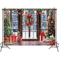 thumbnail image 2 of 10x10ft Christmas Window Winter Natural Scenery Backdrop Art Red Xmas Tree Photography Backdrops Snow Holiday Photobooth Portrait Party Banner Festival Photo Studio Props Supplies, 2 of 5