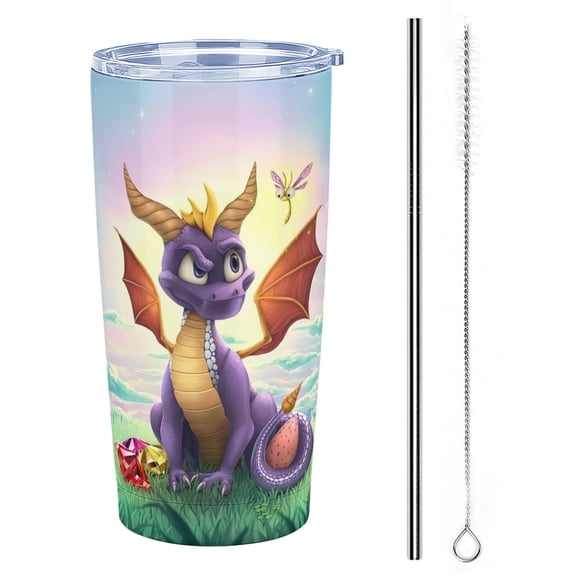 Spyro the Dragon 20 oz Stainless Steel Tumbler Cup with Lid Double Walled Insulated Travel Coffee Cup Keeps Drinks Cold & Hot