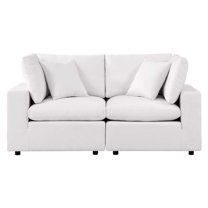 Modular Lounge Loveseat Deep Sofa, White, Fabric, Modern Contemporary, Outdoor Patio Balcony Cafe Bistro Garden Furniture Hotel Hospitality