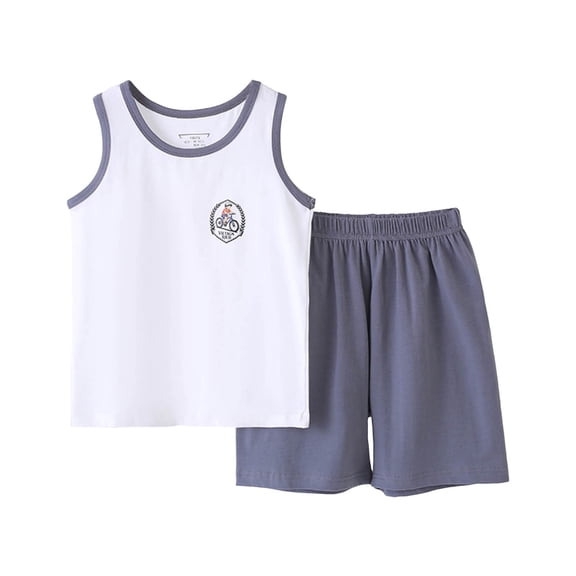 KPOPLK Teen Boys' 2-Piece Dry Fit Outfit Spring Summer Activewear Sleeveless Crewneck Top & Color Block Shorts Size 15-16 Years,White