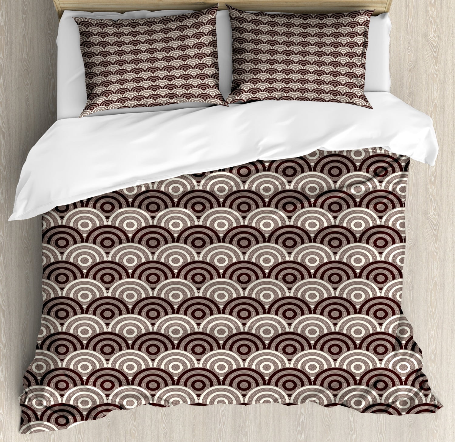 Earth Tones King Size Duvet Cover Set, Spiral Circles Asian Style
