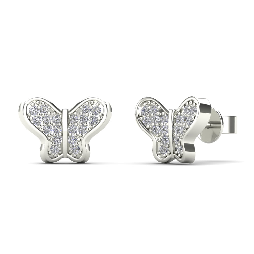 aaXia 10K White Gold 1/10ct TDW Diamond Butterfly Stud Earrings
