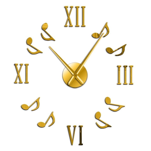 Roman Numerals With Musical Notes Giant Luxury Wall Clock Large Wall Clock Modern Big Needle Clock Watch DIY Enthusiasts Gift(Gold,47inch)