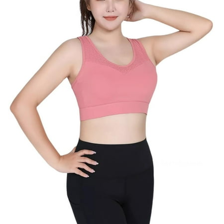 

Women s Plus Size High Strength Shockproof Outdoor Sports Underwear Breathable Yoga Vest Fitness Running One Piece Fixed Cup Bra Pink 5XL
