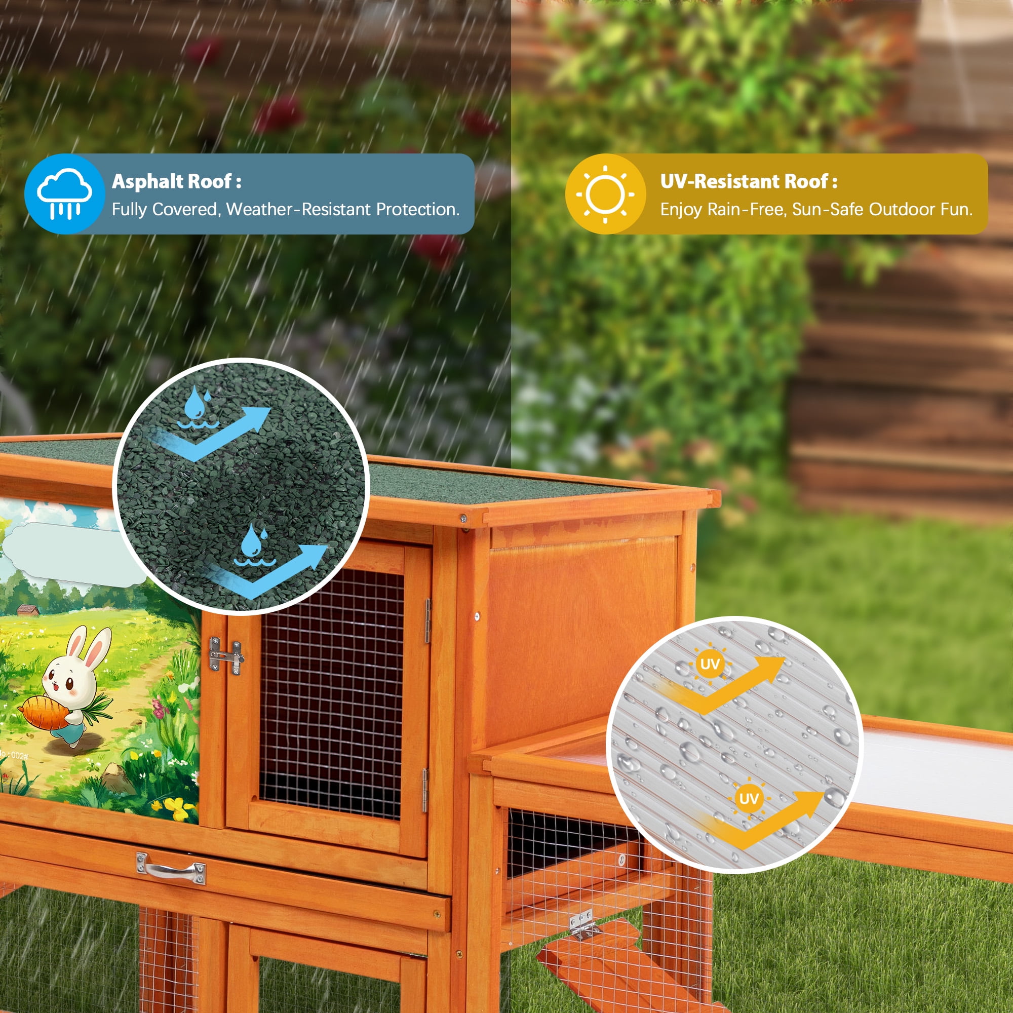 COZIWOW XL 94'' 2-Tier Rabbit Hutch, Guinea Pig House