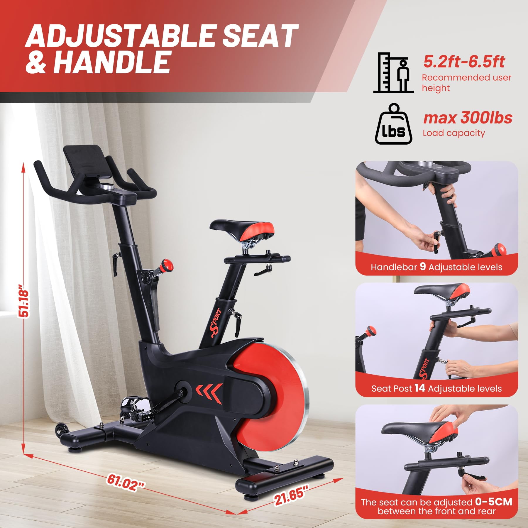 Exercise Bike, Stationary Bike with Shuttle Smart Knob,Electromagnetic Control Indoor Cycling Bike for Home with App, Cycle Bike with Ipad Mount & Seat Cushion,Rear Flywheel