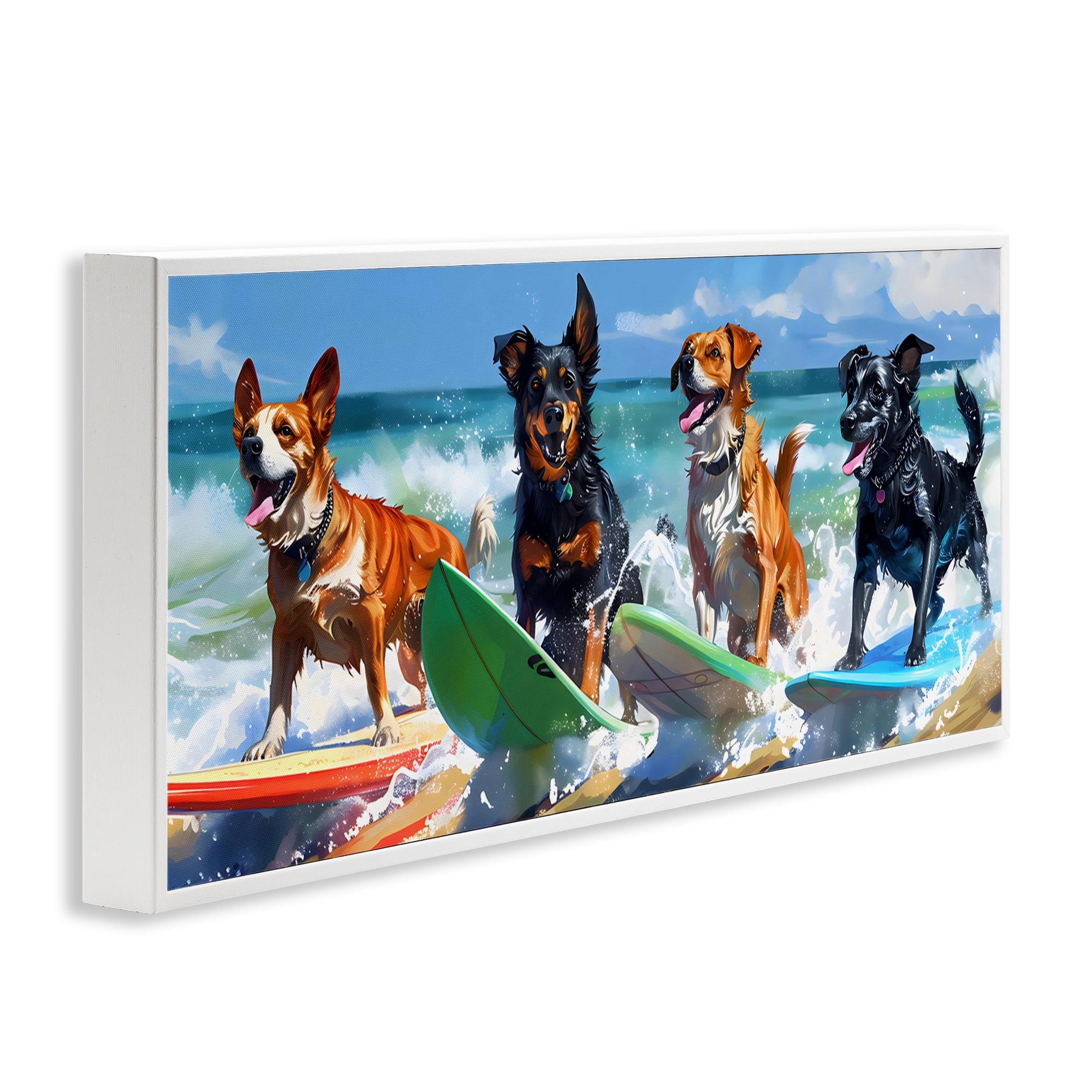 Stupell Industries Dogs on Surfboards Summer Fun White Framed Giclee Art, design by Creative Studio