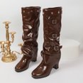 thumbnail image 4 of SACFOF Knee High Boots Women Fall Slouchy Fold Over Tall Boots Round Toe Chunky Heel Pleated Fold Over Knee High Boot, 4 of 6