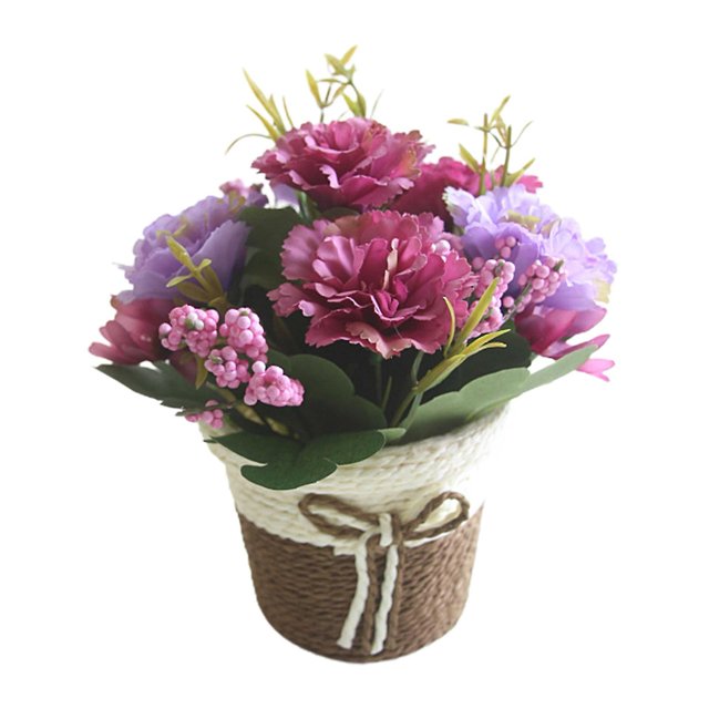 Farfi-planta de maceta de simulación, decoración de Festival de mano de obra fina, cesta de mimbre, adorno de flores de clavel artificiales en maceta para madre