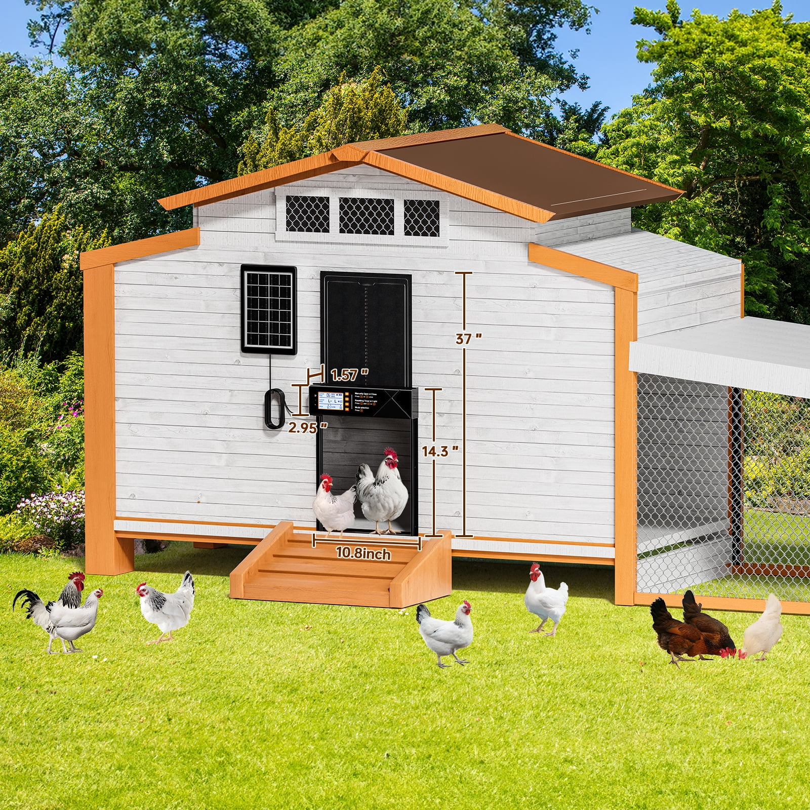 Automatic Chicken Coop Door Solar Powered with Timer & Light Sensor, Remote Control, LCD Display, Anti-Pinch & Alert, 4 Modes Aluminum Alloy Auto Chicken Coop Door Solar, Upgrad Large Door