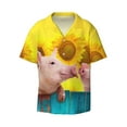 thumbnail image 5 of PAYOHTO Cute Pigs Sunflowers Yellow Mens Hawaiian Casual Short-sleeved Shirt Tropical Summer Beach Button Down Shirts, 5 of 7