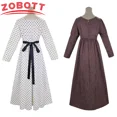 thumbnail image 5 of Vestido largo de estilo victoriano medieval retro francés de Jane Austen para mujer, cuello cuadrado, mangas largas, cintura alta, color marrón, 5 of 5