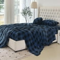thumbnail image 4 of Elegant Comfort Plush Bed Sheet Set - Cozy Soft Velvet Flannel Fleece Deep Pocket King Buffalo Blue OEKO-TEX, 4 of 5