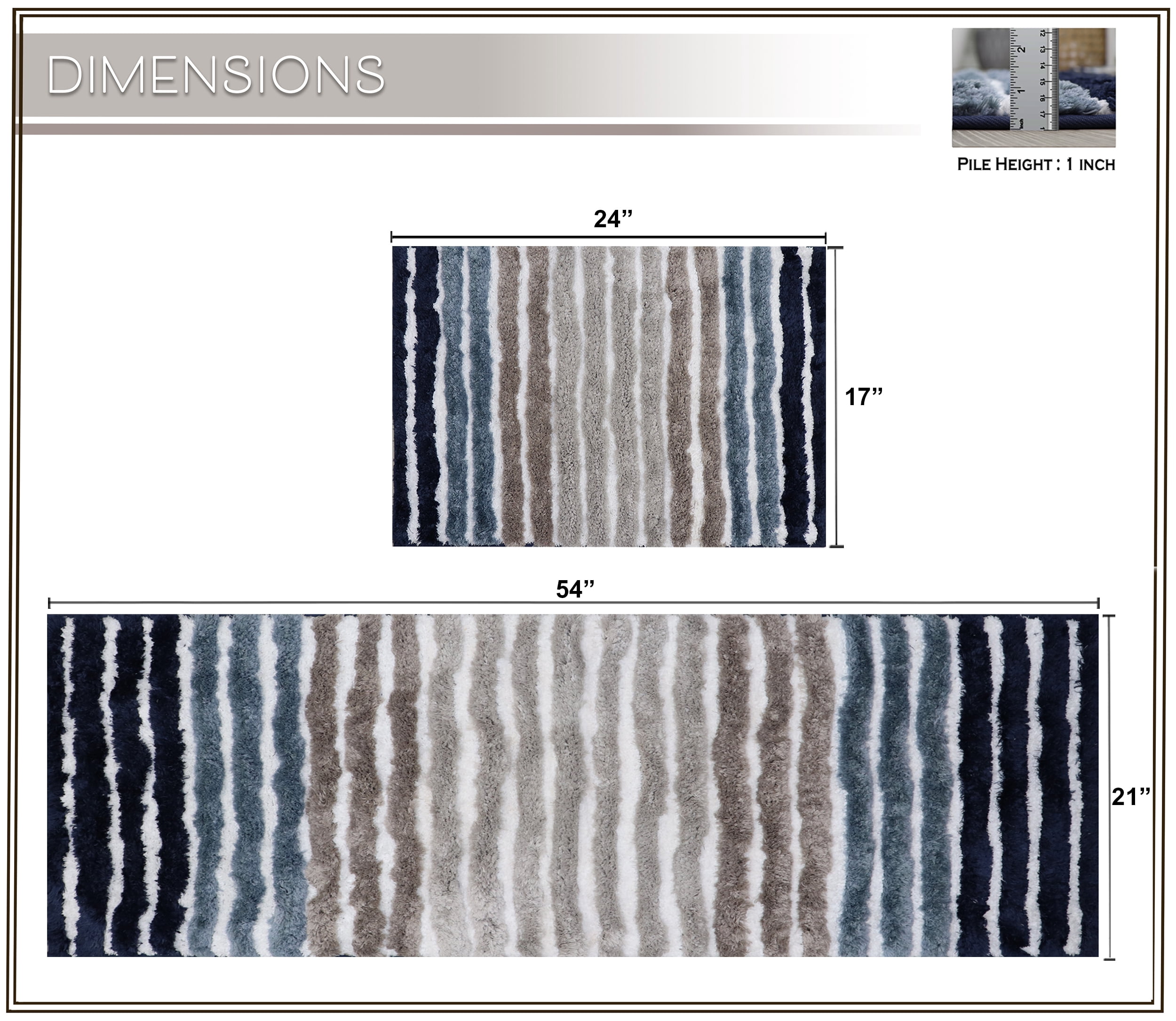 Bathroom Rugs Set of 2, Soft Microfiber Bath Mats, Absorbent & Quick Drying, Non-Slip Rubber Backing, Machine Washable Bathroom Floor Mats for Tub, Shower, Sink – 17x24, 21x54 Navy