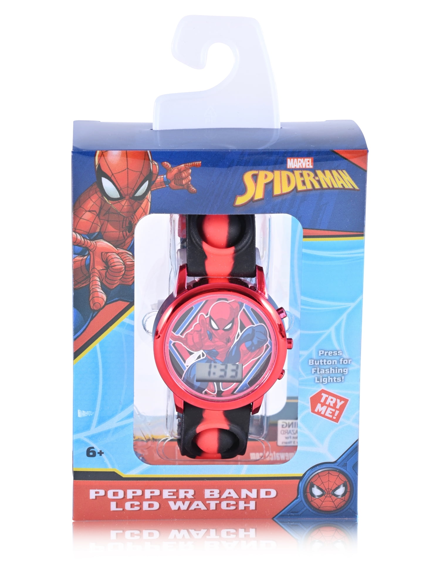Marvel "Spider-Man" Unisex Children's LCD Watch with Popper Strap in Red - SPD4845WM