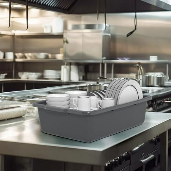 4 Pack 32L Large  Bus Tubs, Plastic Restaurant Utility Bus Storage Tote Box, Gray