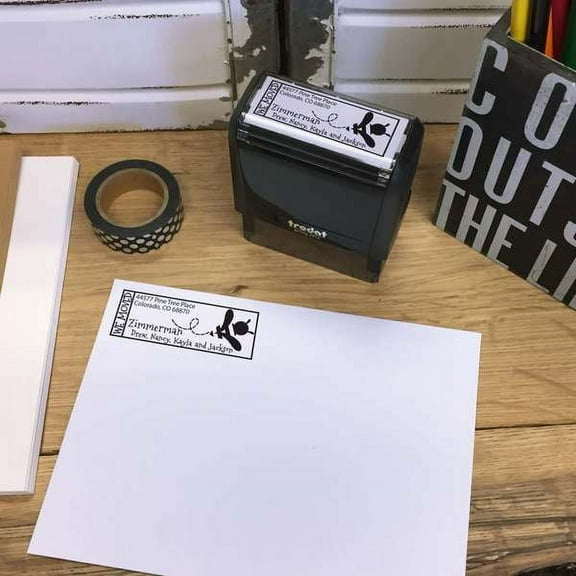 Personalized Rectangular Self-Inking Rubber Stamp - We Moved! Bumblebee