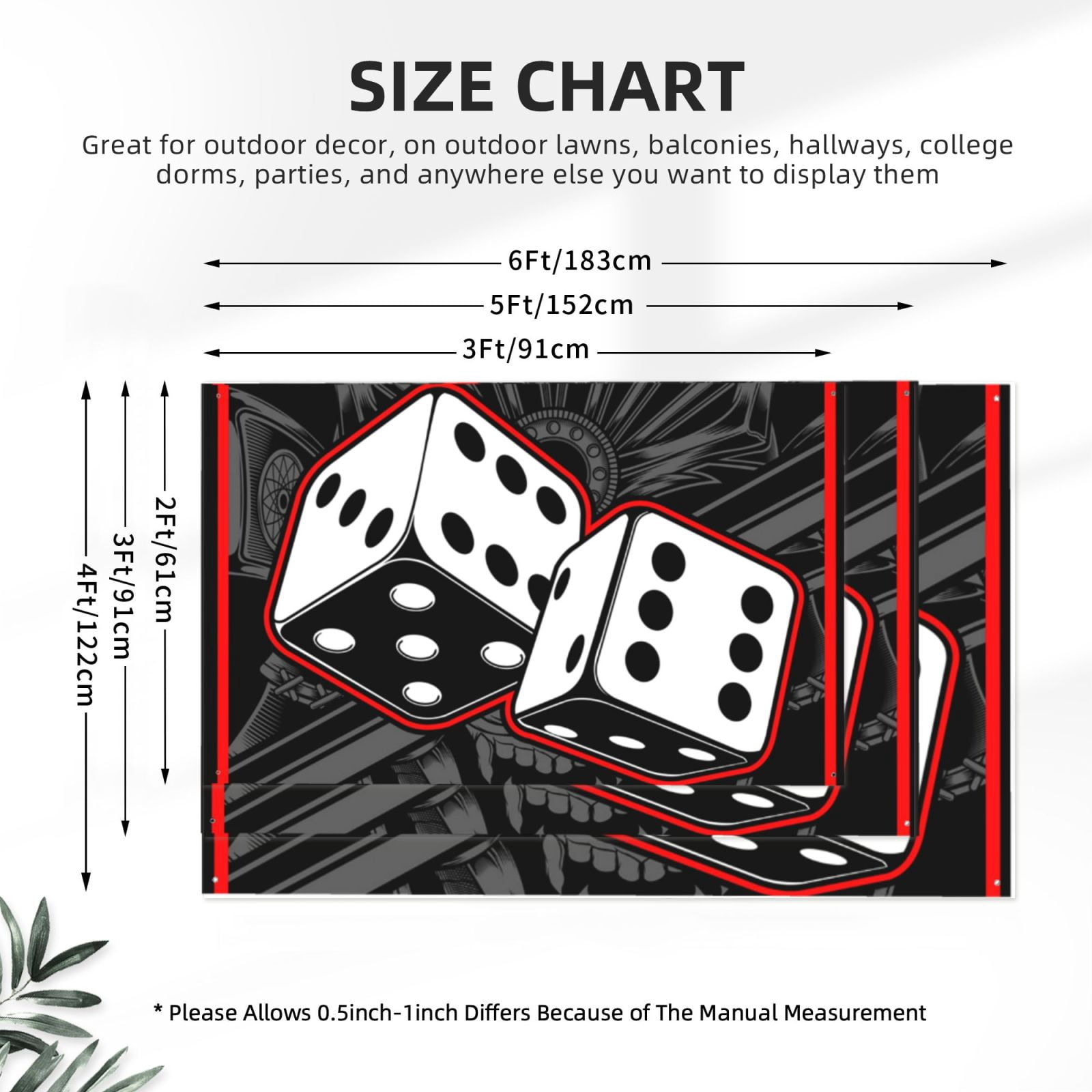 Dice Black White Four Hole Decorated Banner Flag for Garden Yard Home Decoration Indoor Outdoor 4x6 Ft