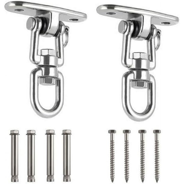 Paquete de 2 ganchos de columpio, ganchos de suspensión de montaje de columpio de techo de alta resistencia con rotación de 360 ° con tornillos para columpio de porche