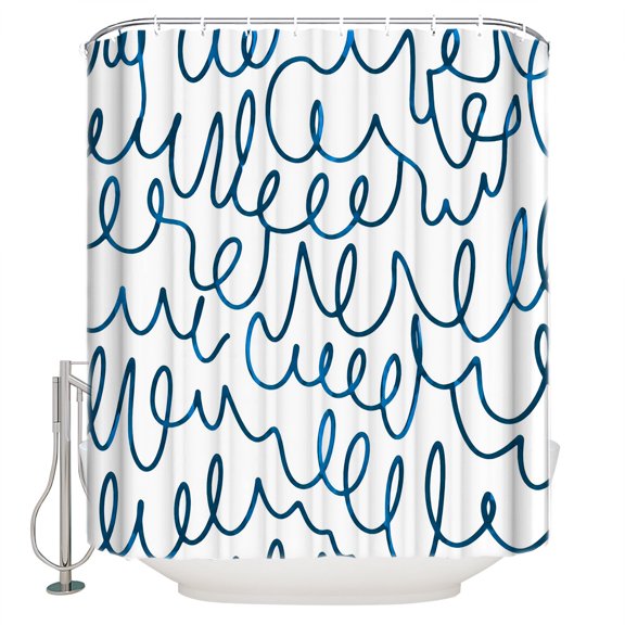 Blue Abstract Swirls Bathroom Shower Curtains with 12 Hooks Polyester Waterproof Shower Curtain for Stalls and Bathtubs Minimalist Modern Decorative Bathroom Privacy Curtain 48x72 Inches