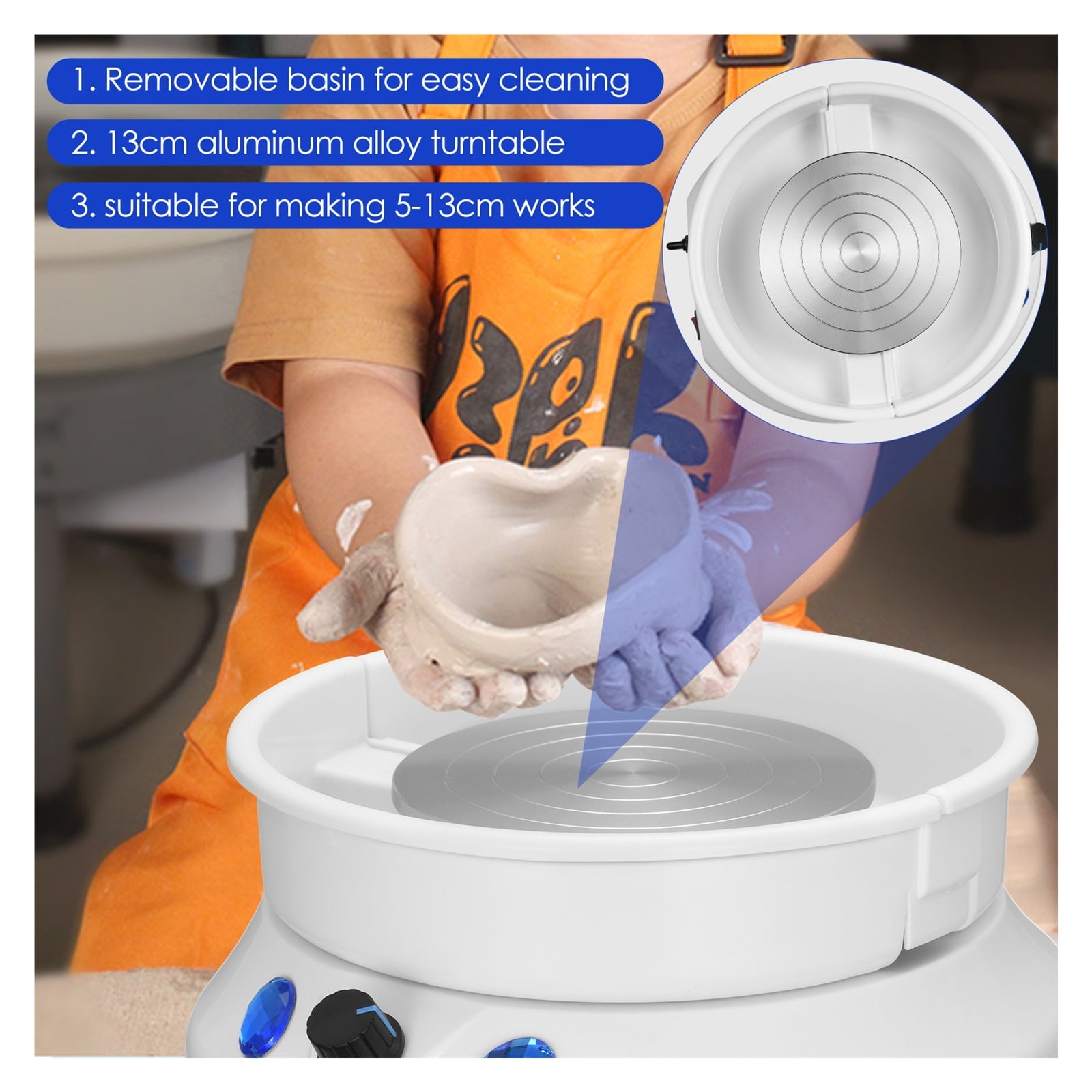 Electric Pottery Wheel Machine,Forming Machine DIY Art Craft Tool With Basin 13cm Pottery Plate For Ceramic Working Clay Crafts