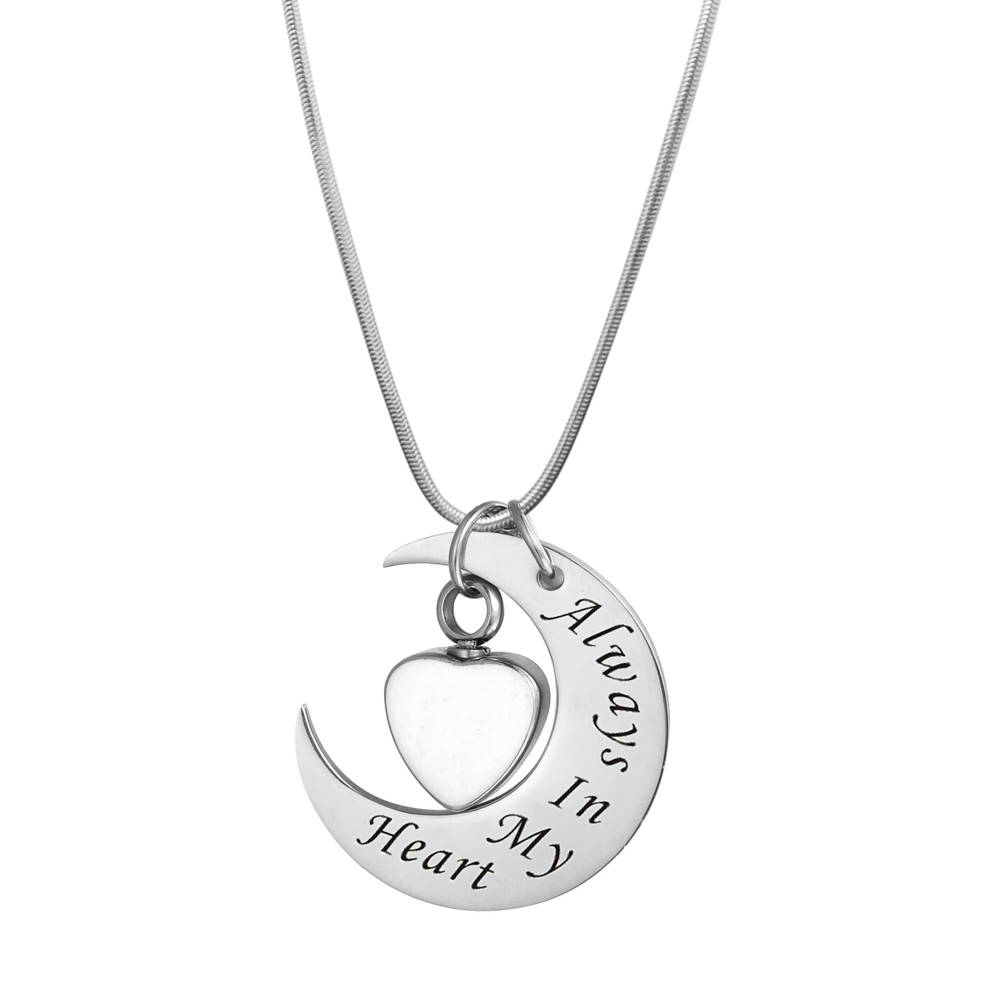 Always In My Heart Memorial Cremation Jewelry Urn Ashes Holder Necklace  (Crescent Moon)
