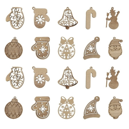

NUOLUX 20 Pcs Christmas Hollow Wood Pendants Xmas Hanging Ornament Xmas DIY Crafts