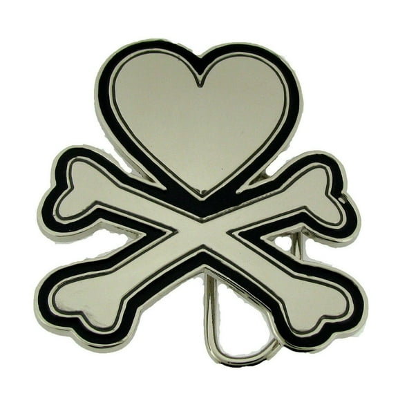 Heart Crossed Bones Belt Buckle Tattoo Gothic Silver Chrome Men Women Fashion