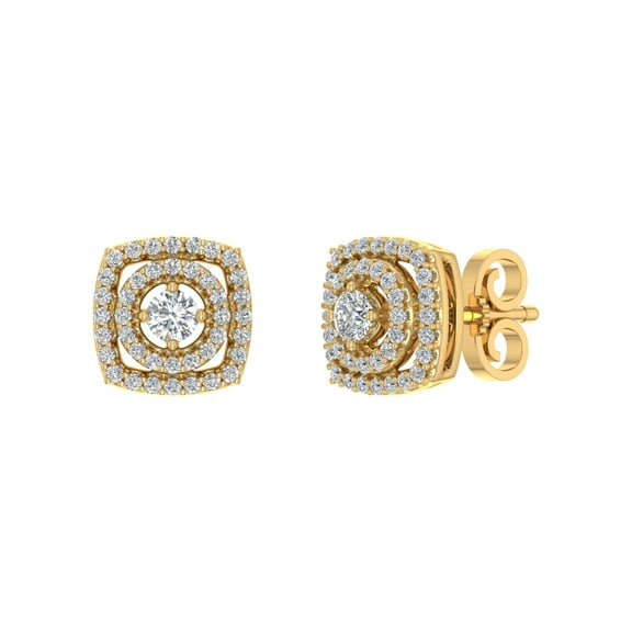 1/2 Carat Cushion Shaped Diamond Stud Earrings in 14K Yellow Gold (SI1-SI2 Clarity)