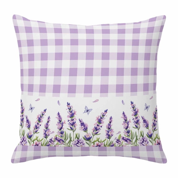 Throw Pillow Covers, Purple Lavenders 16x16 Pillow Covers for Couch/Sofa/Bed, Spring Floral Plaid Farmhouse Elegant Decorative Square Linen Cushion Pillowcase for Home Decor