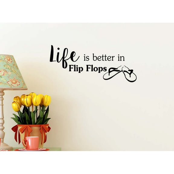 Life is Better in flip Flops 23 x 10 Vinyl Wall Quote Decal Beach Art Decor Salt Motivational Inspirational Ticker Decorative Lettering