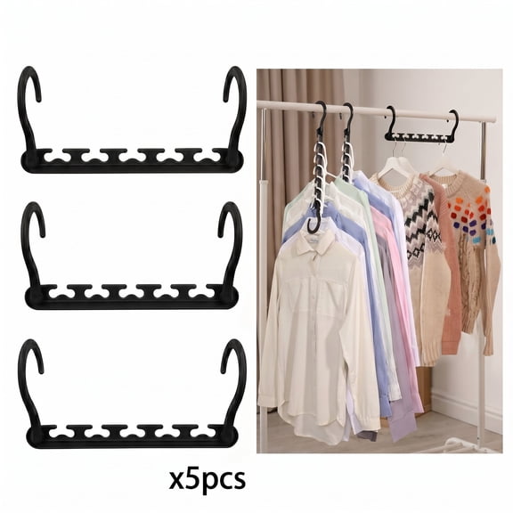 ROSEXIXI 5 Pack Black Magic Closet Hangers, Foldable 5-Hole Space Saving ABS Plastic Rotatable Multifunctional Closet Organizer Hooks