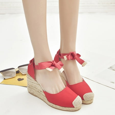 

HIBRO Women Spring Casual Wedge Cross Strap High Heel Platform Pump Shoes sandals