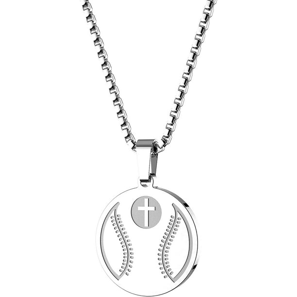 Baseball Cross Sports Pendant Bible Verse Luke 137 Athletes Stainless