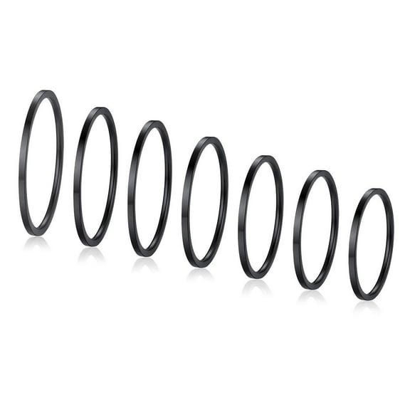 FOCALOOK 7PCS Thin Black Rings Set Hypoallergenic Stainless Steel 1MM Round Stacking Finger Bands Jewelry