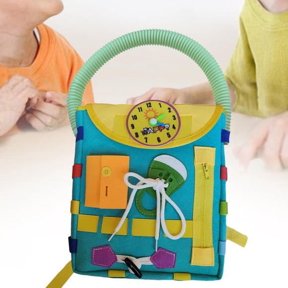 Mochila para niños pequeños, juguete educativo de aprendizaje temprano, aprender a atar juguetes Montessori para niños y niñas, a partir de 3 años Azul verde
